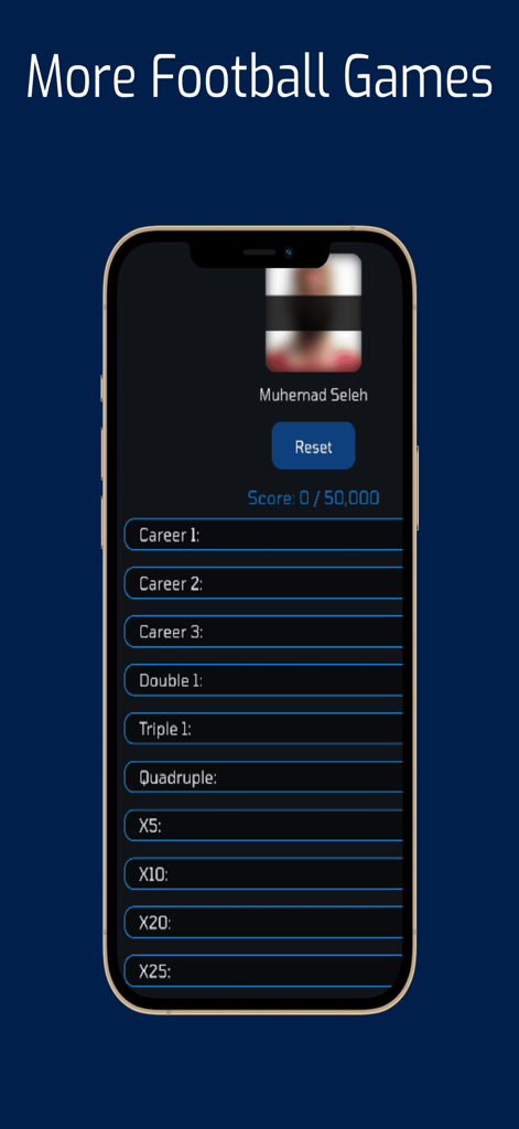 Mini-Sports Games - Football game mode screen in Mini-Sports Games showing career progression and score trackers