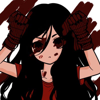 long haired girl with fingerless gloves