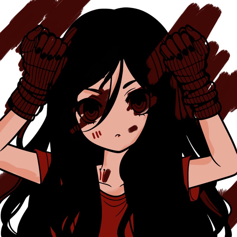 long haired girl with fingerless gloves