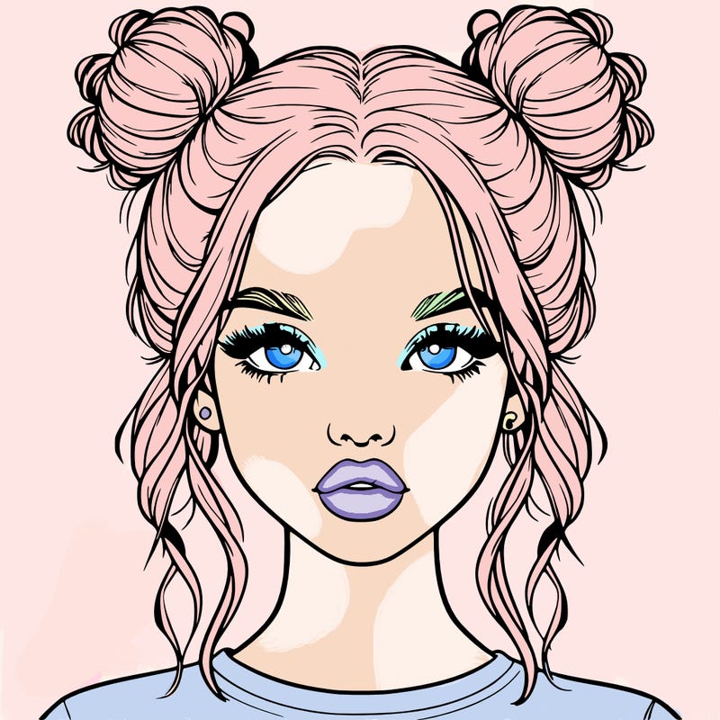 realistic girl with two buns in hair and lips