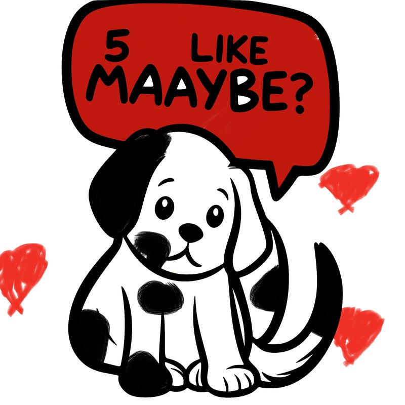 a puppy that says 5 like maybe