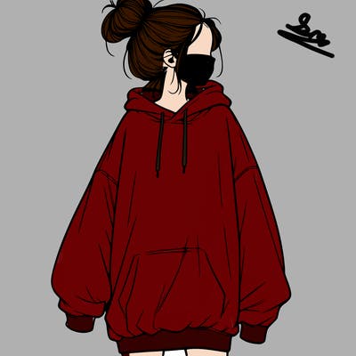 realistic girl with a oversized sweatshirt on and a bun