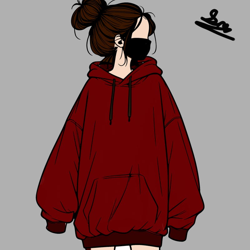 realistic girl with a oversized sweatshirt on and a bun