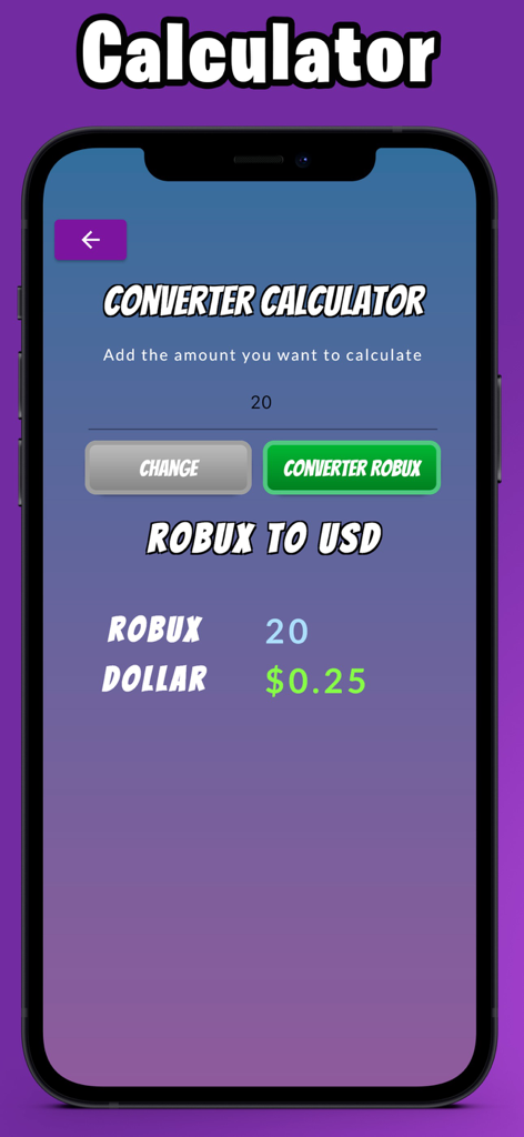 RBX & Codes: Skins Coins - A mobile app screen showing a Robux to USD currency converter calculator