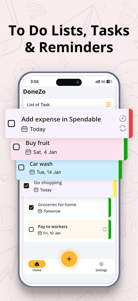 ToDo List: Daily Task Reminder - DoneZo app interface showing a list of daily tasks and reminders with a minimalist design.