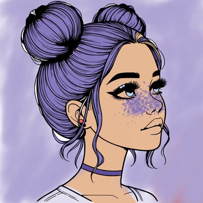 realistic girl with buns on the top of her head