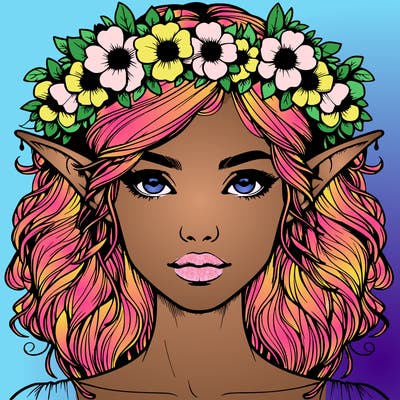 realistic female elf with flower crown