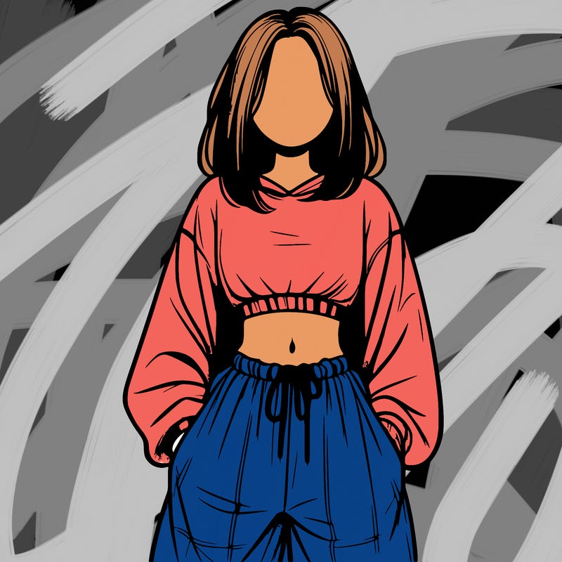 realistic girl faceless with baggy pants and a crop top