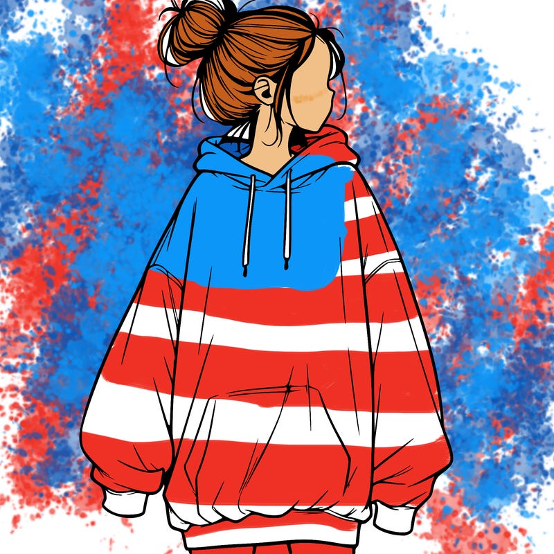 realistic girl with a oversized sweatshirt on and a bun