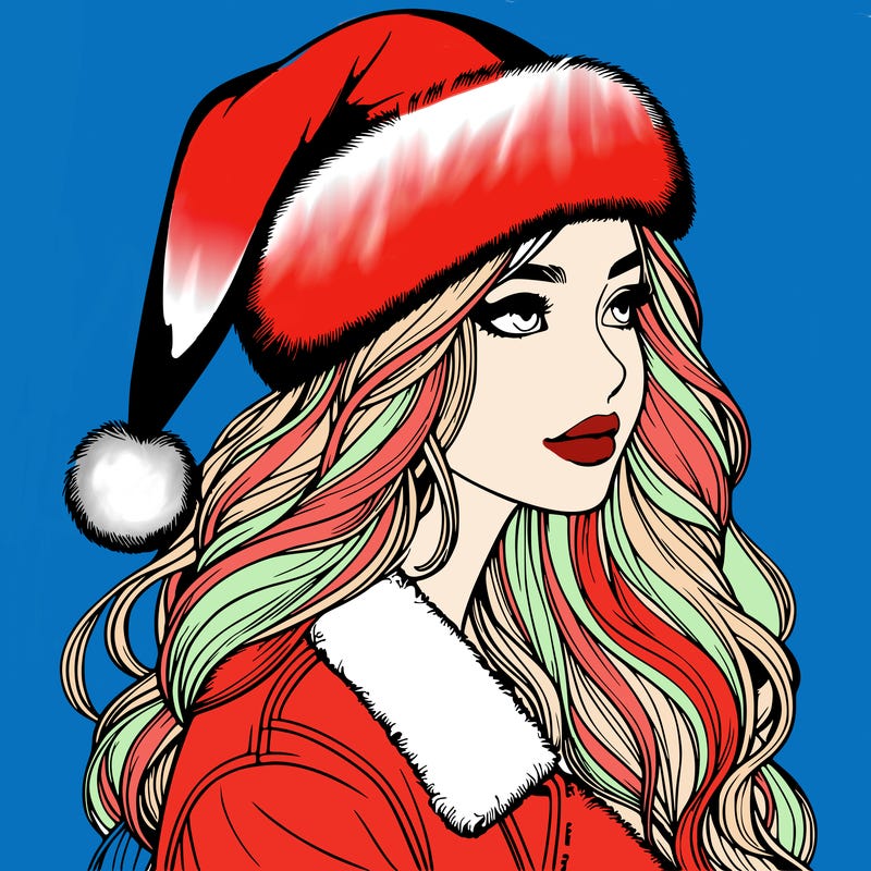 realistic girl in santa hat