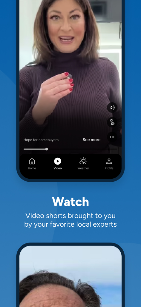 CBS 8 San Diego mobile app screen showing the Watch section with news video shorts and local experts