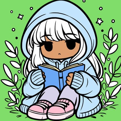girl in oversized hoodie reading a book