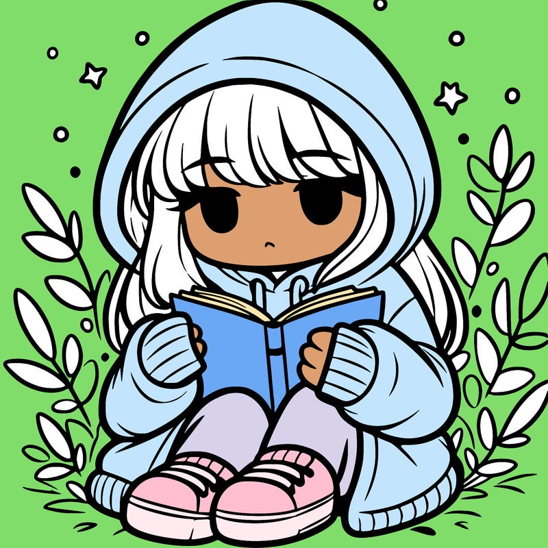girl in oversized hoodie reading a book