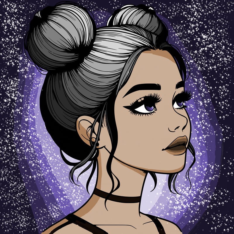 realistic girl with buns on the top of her head