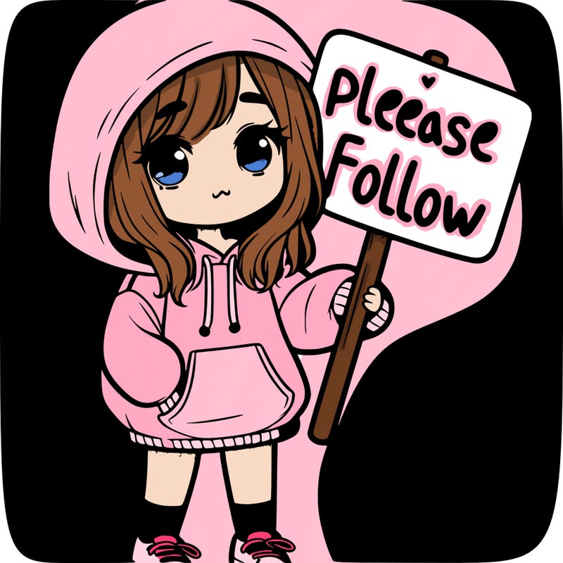 cute girl in a over sized hoodie holding a sign that says please follow