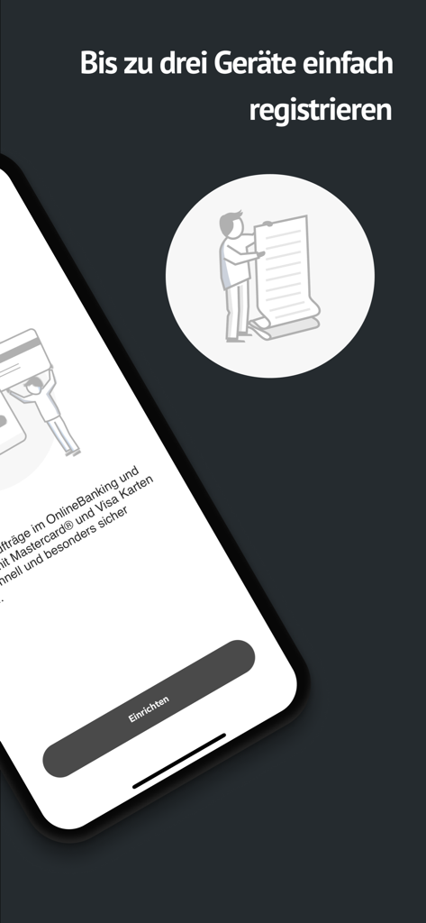 SecureGo plus app screen showing the option to register up to three devices for secure banking