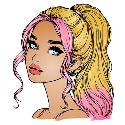 realistic girl with a ponytail on her hair and lips