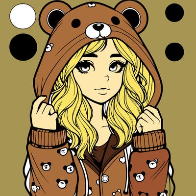 realistic girl in a animal pjs hoodie