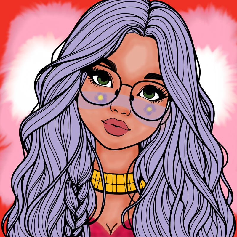 girl with long hair and freckles and glasses realistic