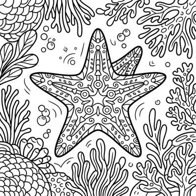 Explore the serene depths with this captivating Deep-Sea Starfish coloring page, thoughtfully designed for seniors. Its large print and calming patterns provide a delightful and stimulating coloring experience.