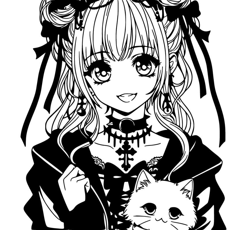 gothic anime girl with a cat