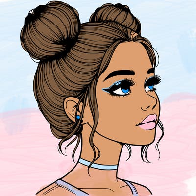 realistic girl with buns on the top of her head