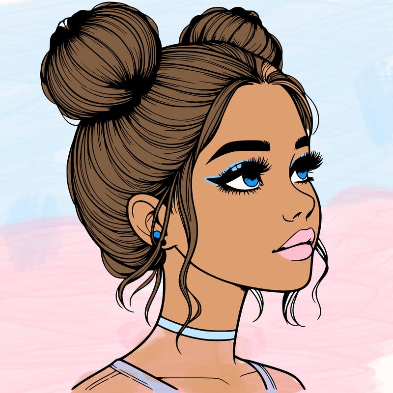 realistic girl with buns on the top of her head