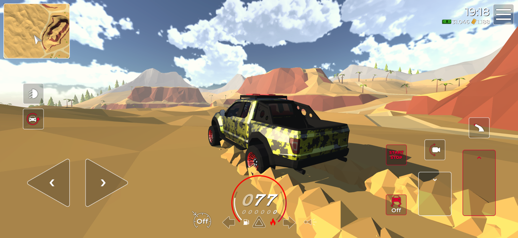 Cars LP - Extreme Car Driving - A camouflage pickup truck driving through a desert offroad zone in Cars LP