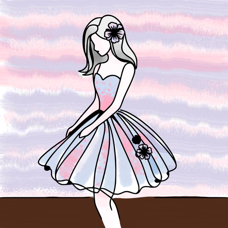 realistic one line girl in a flower dress