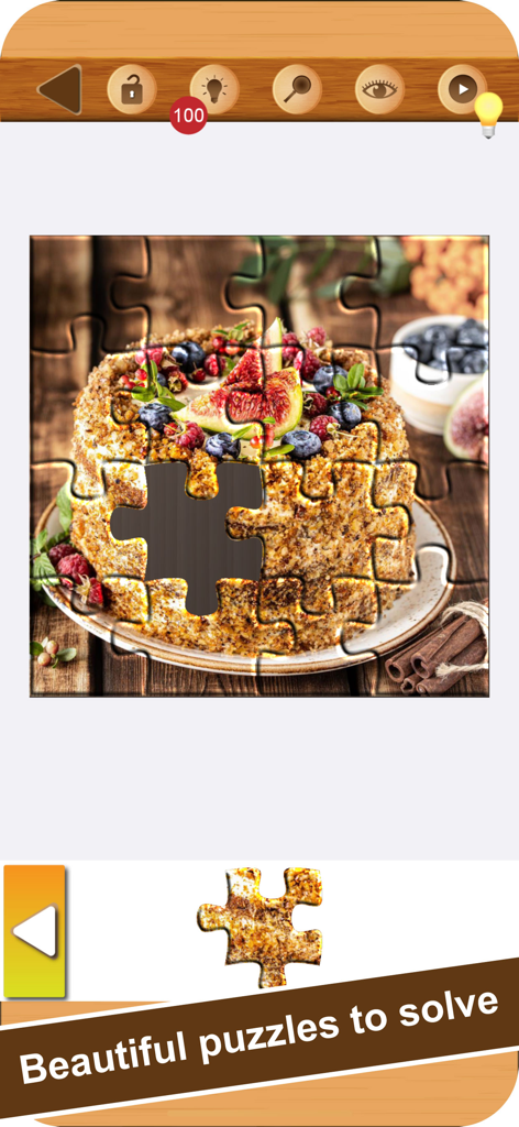 Amazing Jigsaw - Brain Puzzles - A digital jigsaw puzzle of a cake decorated with berries and figs being solved in the Amazing Jigsaw app