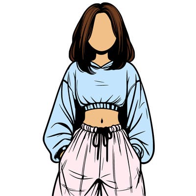 realistic girl faceless with baggy pants and a crop top