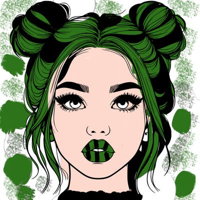 realistic girl with two buns on her hair and lips