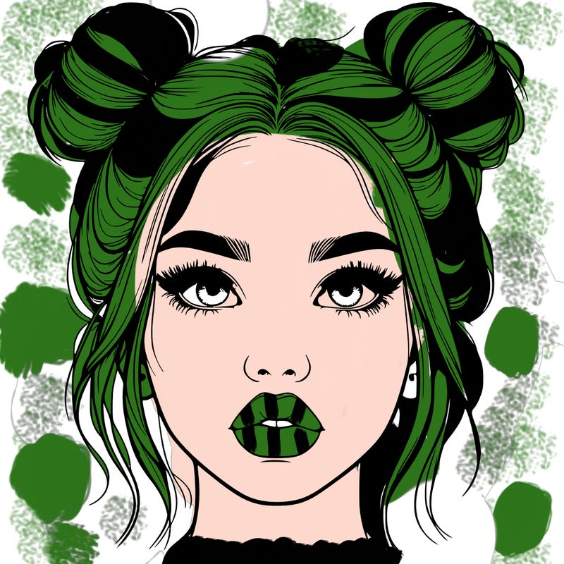 realistic girl with two buns on her hair and lips