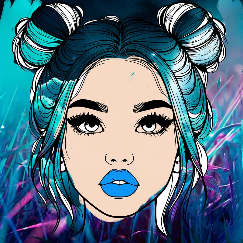 realistic girl with two buns on her hair and lips