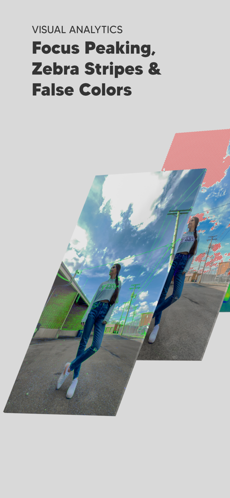 Professional visual analytics tools like focus peaking and zebra stripes in the Beastcam app