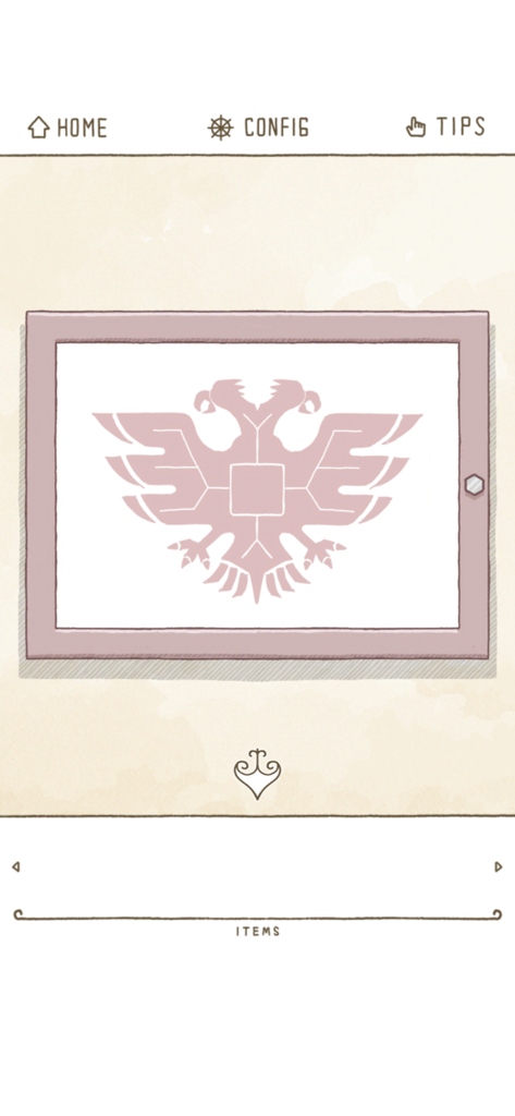 Interfaz de puzle dibujada a mano de Mimic Escape Game que muestra un emblema de águila enmarcado