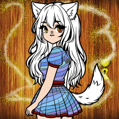 realistic girl with wolf ears and a tail