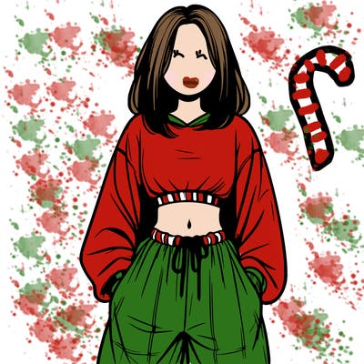 realistic girl faceless with baggy pants and a crop top