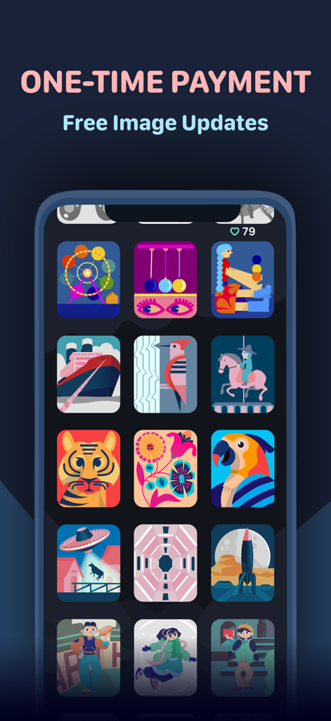 Interface of the Coloring Watch app on iPhone showing a grid of colorful coloring images and a one time payment message.