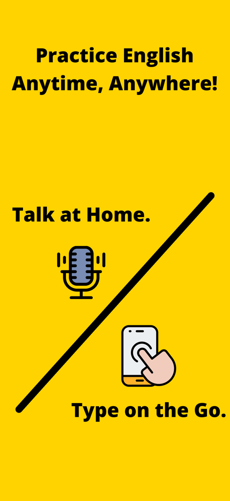 InstaEnglish—Speak&Learn Fast - Gráfico que muestra opciones para practicar inglés hablando en casa o escribiendo mientras viajas