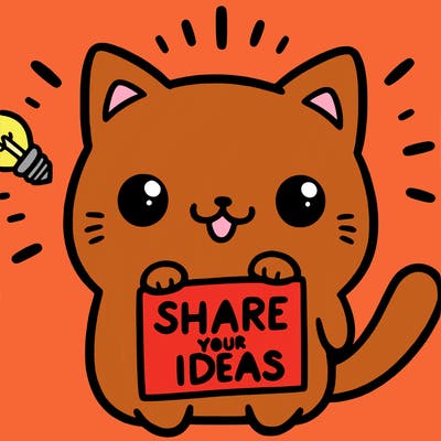 a cute cat saying share your ideas