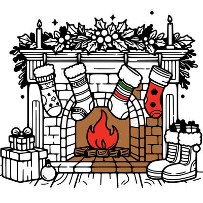 christmas fireplace with  stockings