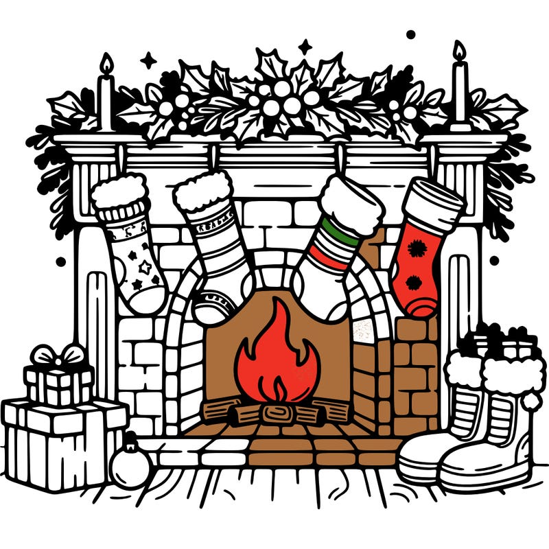 christmas fireplace with  stockings
