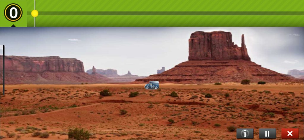 A BrainHQ cognitive training exercise featuring a car in a desert landscape.