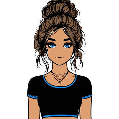 realistic girl with messy bun and croptop