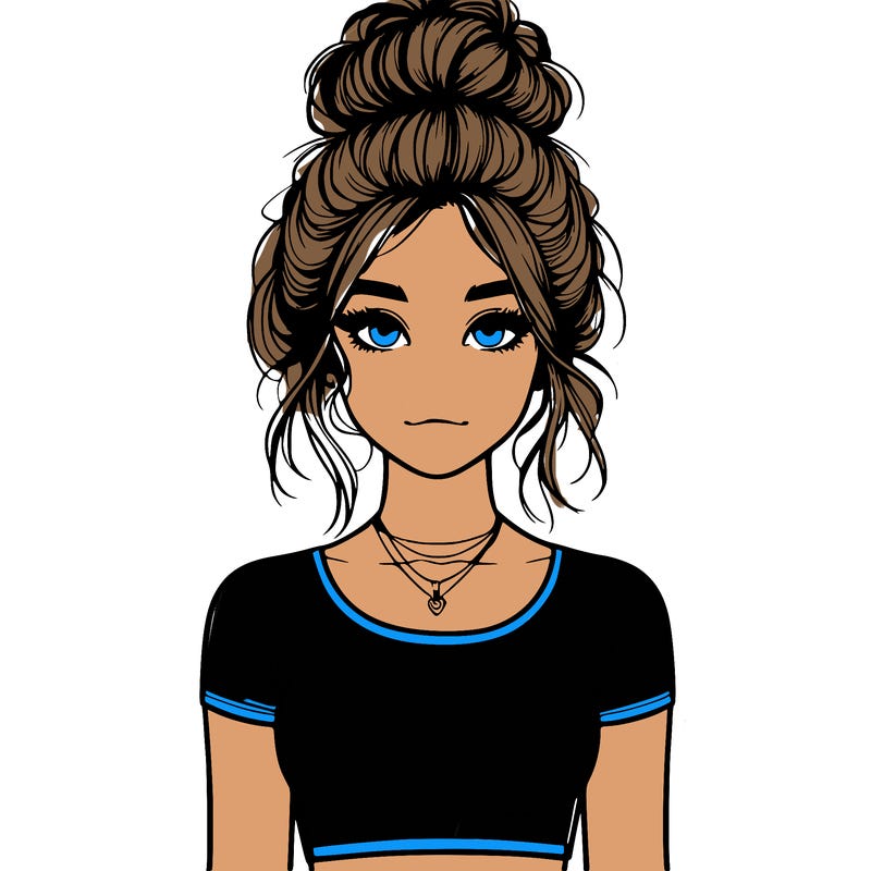 realistic girl with messy bun and croptop