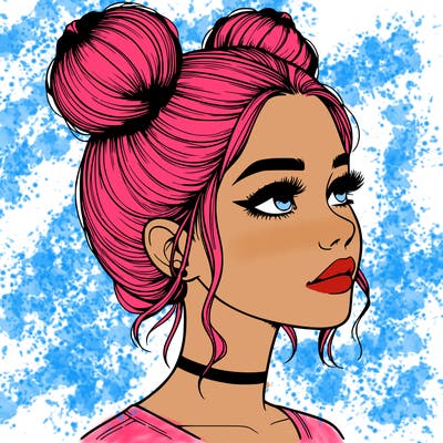realistic girl with buns on the top of her head