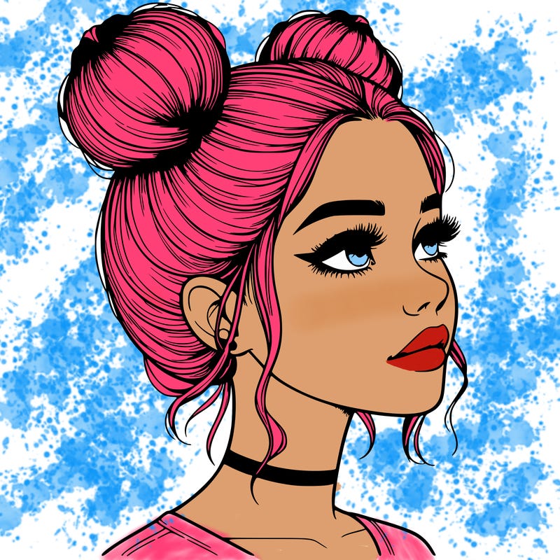 realistic girl with buns on the top of her head