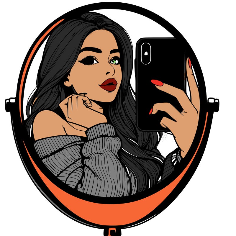 realistic girl taking mirror selfie beautiful