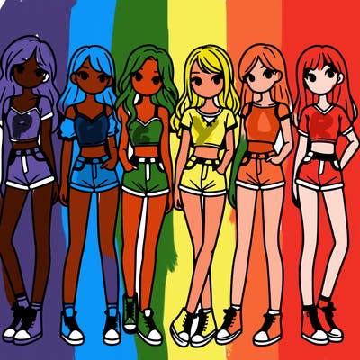 a group of girls wearing crop tops and shorts
